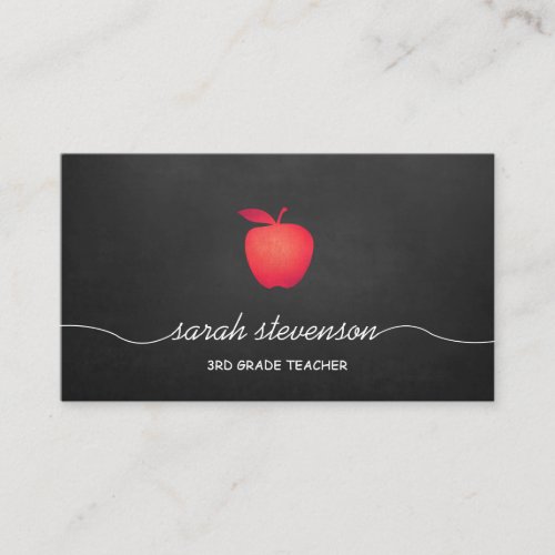 Red Apple Chalkboard School Teacher Business Card Templates