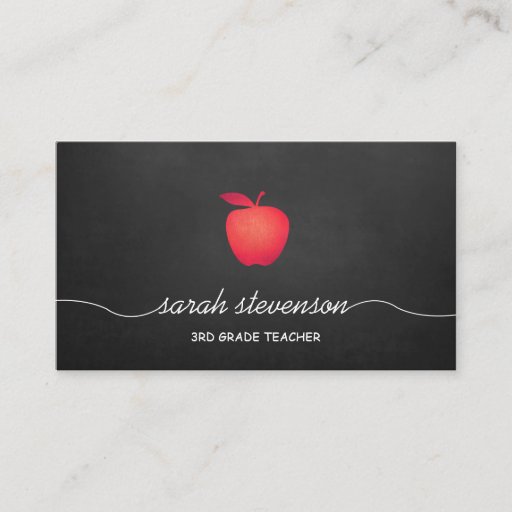 Customizable Red Apple Chalkboard School Teacher Business Card Templates