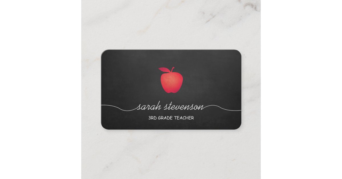 Red Apple Chalkboard School Teacher Business Card | Zazzle