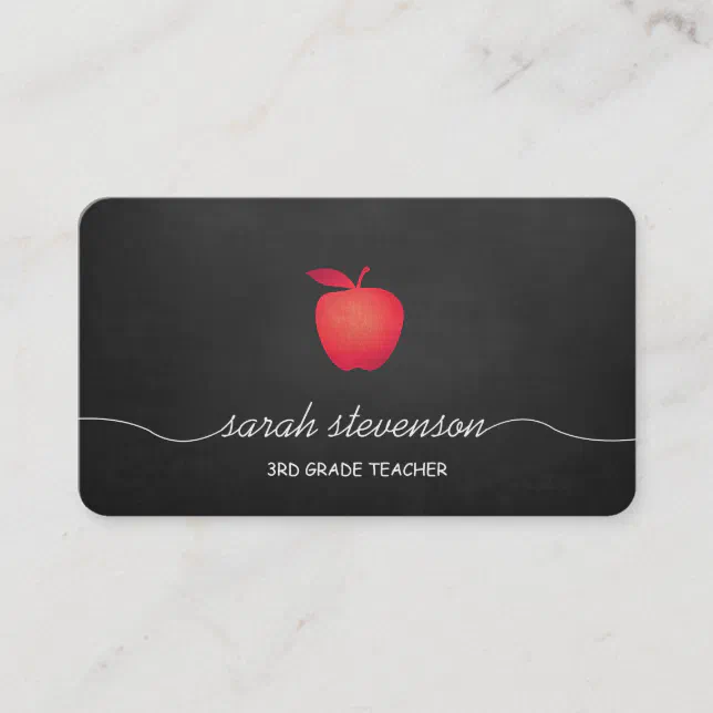 Red Apple Chalkboard School Teacher Business Card | Zazzle