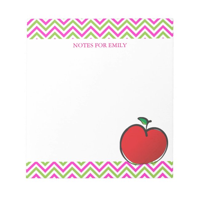 Red Apple Chevron Pattern Personalized Monogram Notepad (Front)
