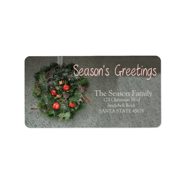 Red apple christmas wreath Season's Greetings Label (Front)