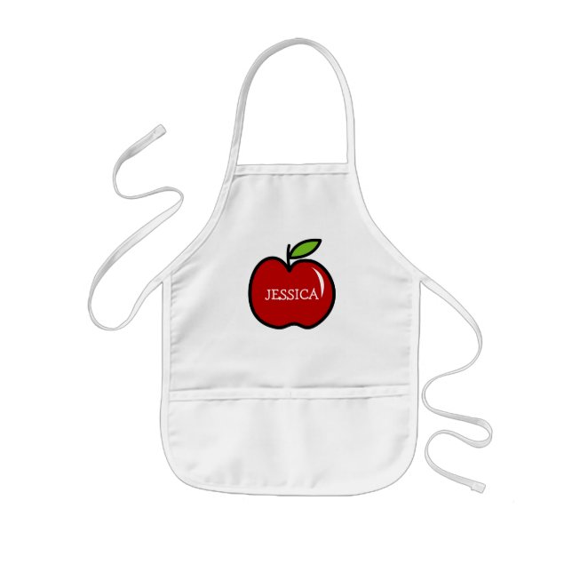 Red apple cooking apron for kids | Personalize (Front)