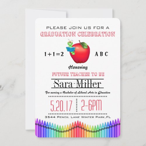Red Apple Crayon Teacher Graduation Invitation