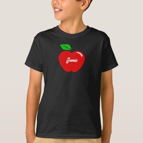 Red Apple Custom Name Kids T_Shirt