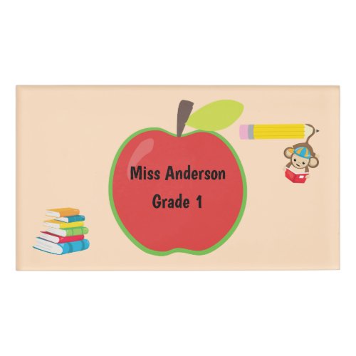 Red Apple Custom Teacher Name Grade Monkey Name Tag
