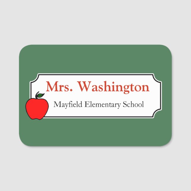 Red Apple Custom Teacher Work Office Name Tag (Front)
