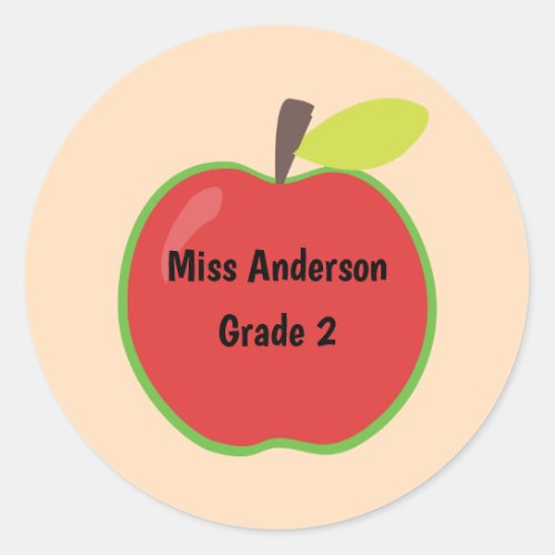 Red Apple Custom with Name and Grade Classic Round Sticker
