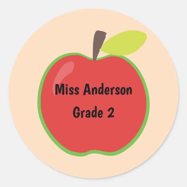 Red Apple Custom with Name and Grade Classic Round Sticker (Front)