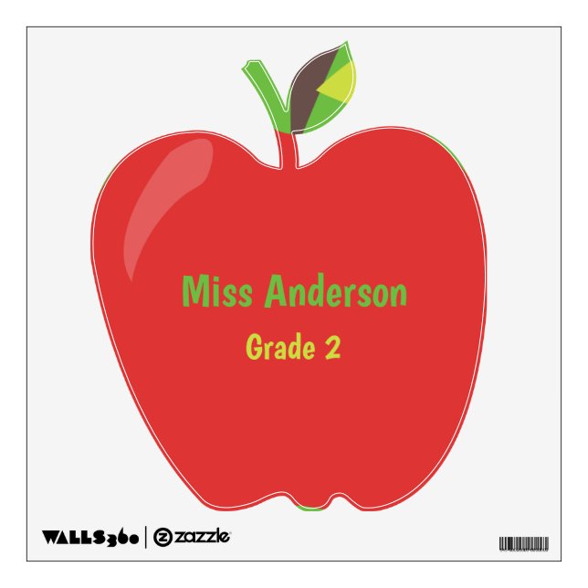 Red Apple Custom with Name and Grade Teacher Wall Decal (Front)