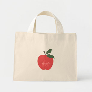 Red apple customize name mini tote bag