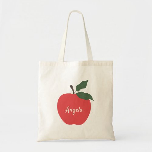 Red apple customize name tote bag