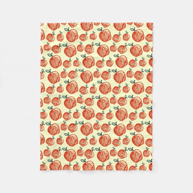 Red Apple Doodle Pattern Fleece Blanket (Front)