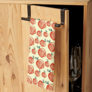 Red Apple Doodle Pattern Kitchen Towel