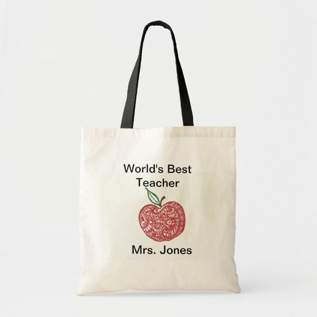 Red Apple Doodle World's Best Teacher Tote (Front)