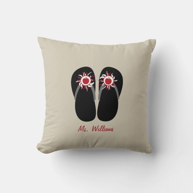 Red Apple Flip Flops Teacher Pillow (Front)