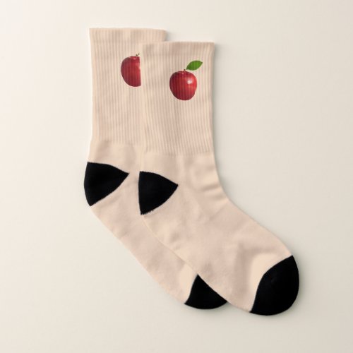 Red Apple Fruit on Light Beige Socks
