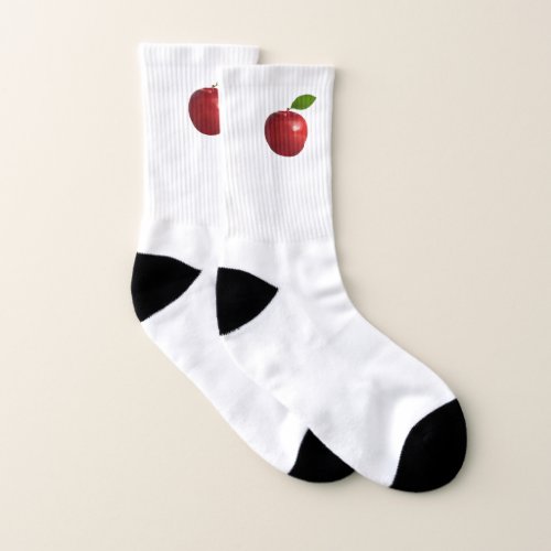 Red Apple Fruit on White Socks