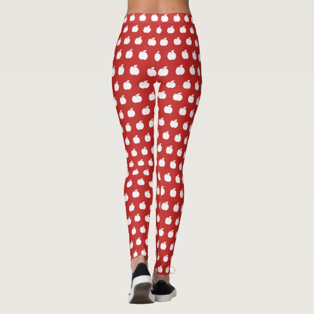 Red apple fruit pattern custom yoga and workout leggings (Back)