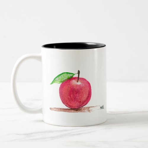 Red apple fruit watercolor summer teacher  Two_Tone coffee mug
