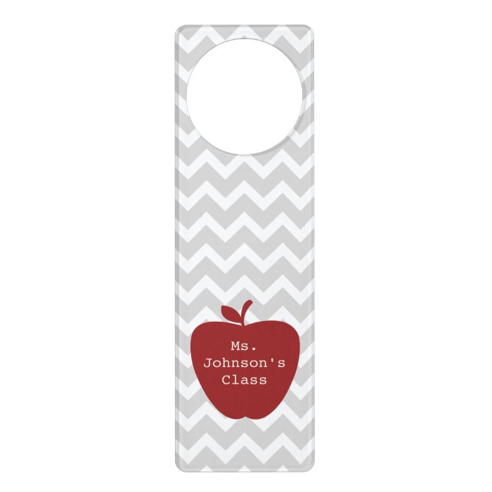 Red Apple Gray Chevron Classroom Door Hanger