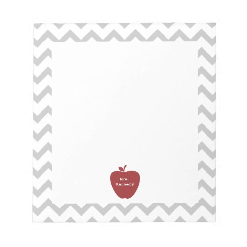 Red Apple Gray Chevron Teacher Notepad