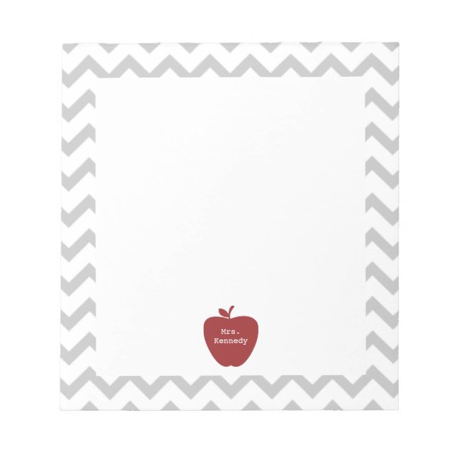 Red Apple Gray Chevron Teacher Notepad (Front)