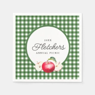 Red Apple & Green Gingham Botanical Custom Napkins