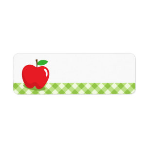 Red apple green gingham pattern border blank label