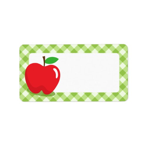 Red apple green gingham pattern border blank label