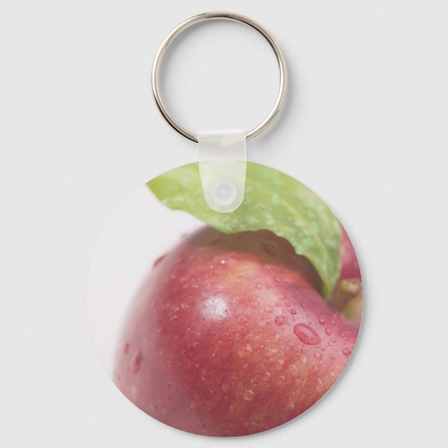 Red Apple Green Leaf Keychain (Front)