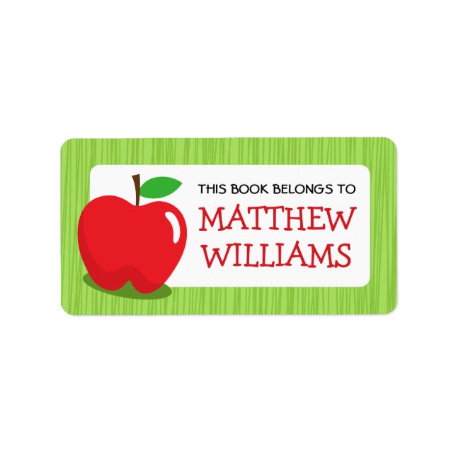Red apple green textured border bookplate book (Front)