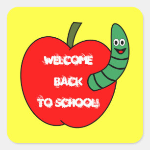 Red Apple Green Worm Square Sticker