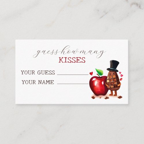 Red Apple guess how many kisses bridal game  Enclosure Card