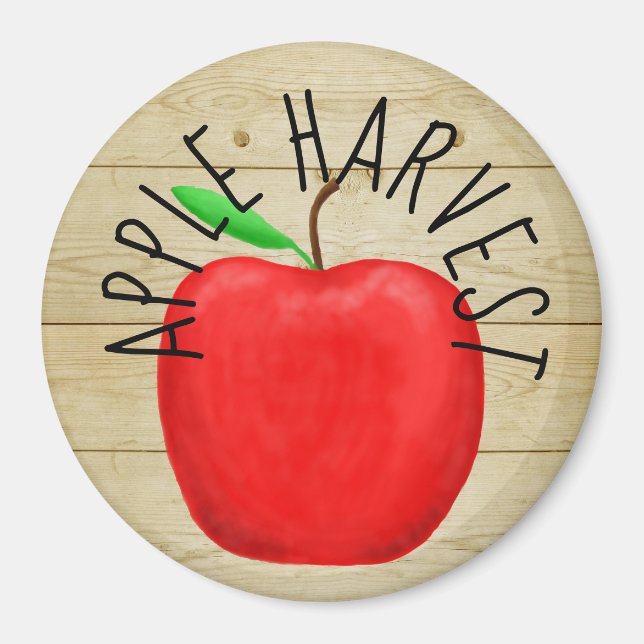 Red Apple Harvest Wooden Sign Magnet (Front)