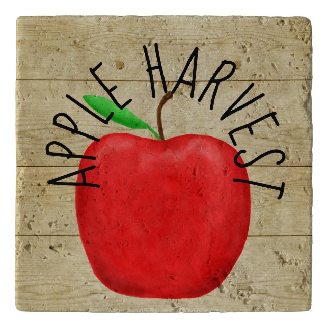 Red Apple Harvest Wooden Sign Trivet (Front)