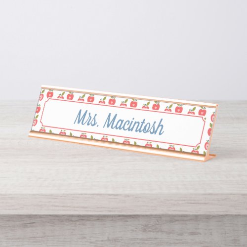 Red Apple  Heart Pattern Personalized Teacher Desk Name Plate
