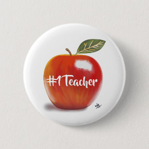 Red Apple Illustration No 1 Teacher Button