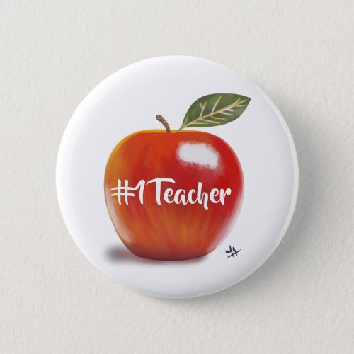 Red Apple Illustration No 1 Teacher Button