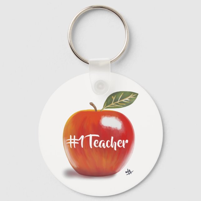Red Apple Illustration No 1 Teacher Keychain (Front)
