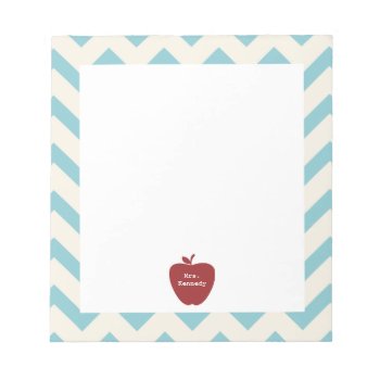 Red Apple Light Blue Chevron Teacher Notepad by thepinkschoolhouse at Zazzle