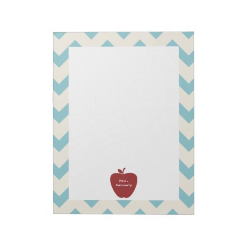 Red Apple Light Blue Chevron Teacher Notepad