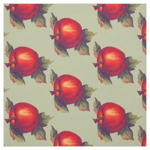 Red Apple Light Green Fabric