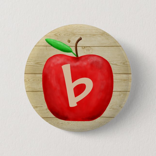 Red Apple Monogram Pinback Button (Front)