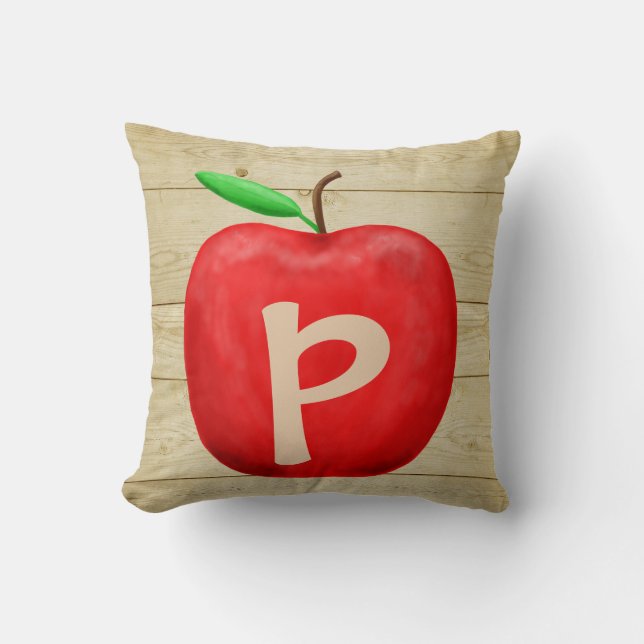 Red Apple Monogram Throw Pillow (Front)