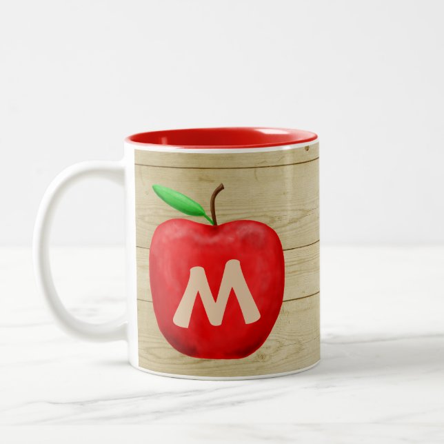 Red Apple Monogram Two-Tone Coffee Mug (Left)
