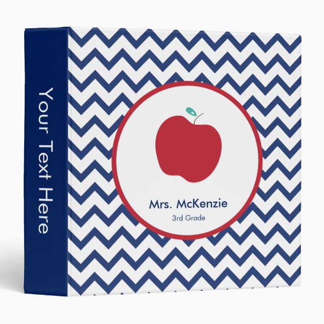 Red Apple & Navy Chevron Teacher Binder (Front/Spine)
