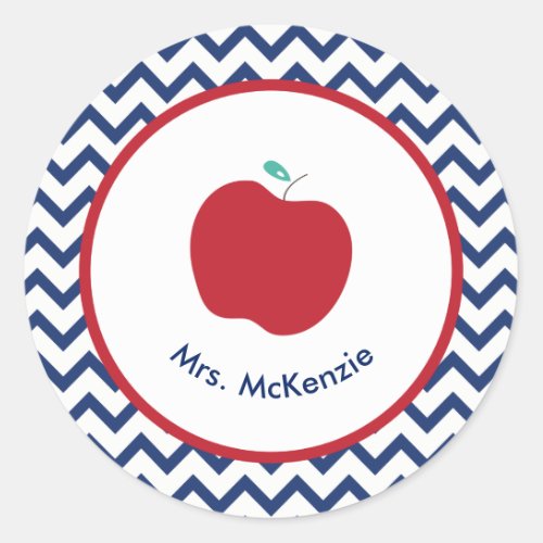 Red Apple  Navy Personalized Teacher Stickers