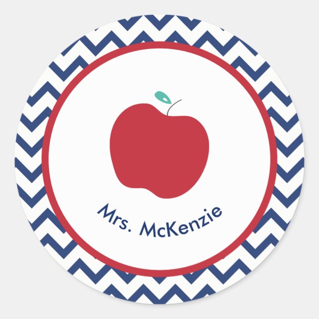 Red Apple & Navy Personalized Teacher Stickers (Front)