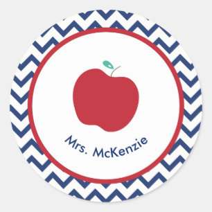Red Apple & Navy Personalized Teacher Stickers